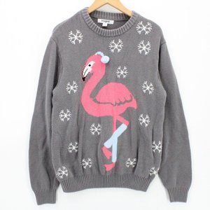 Imagin8 Christmas Sweater Unisex Gray Pullover Long Sleeve Knit Flamenco Large L